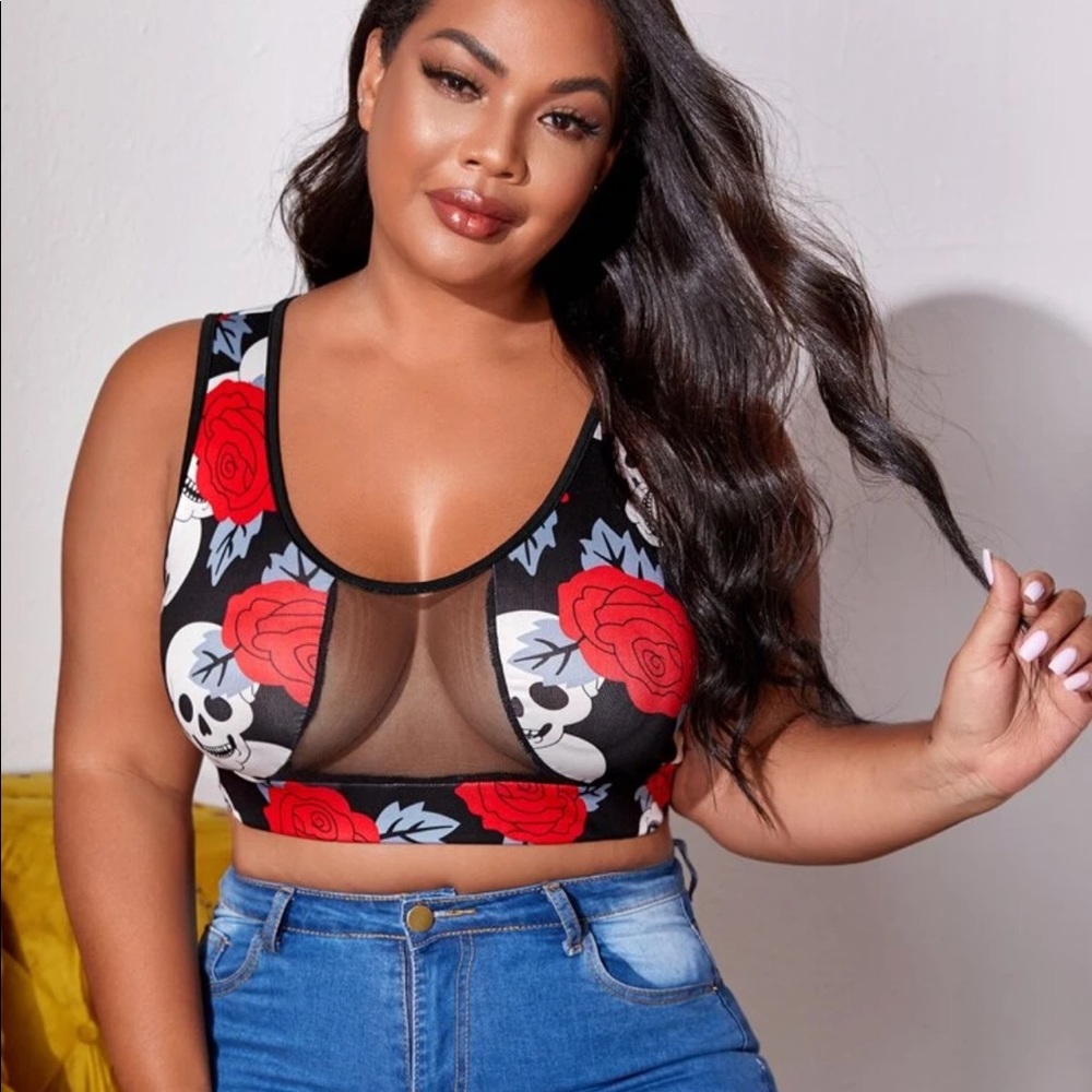 NEVER WORN skull and roses bra with mesh in original packaging